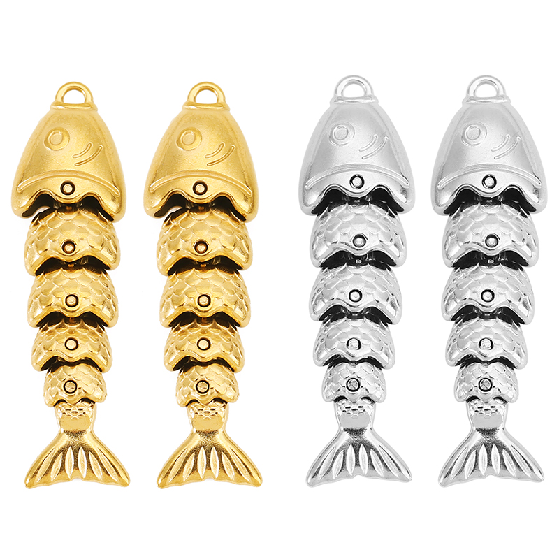Jewelry Making Materials Wholesale - 2pcs Stainless Steel Swinging Fish Charm