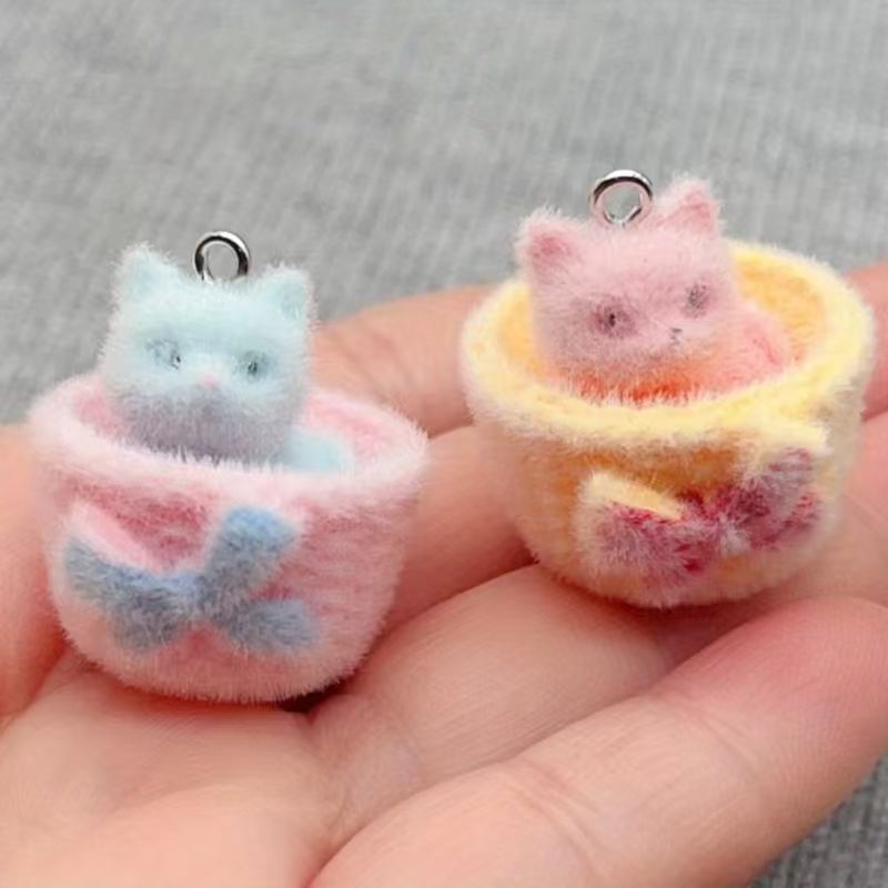 4pcs 3D plush resin cat pendan - Jewelry Making For Birthday Party review and price