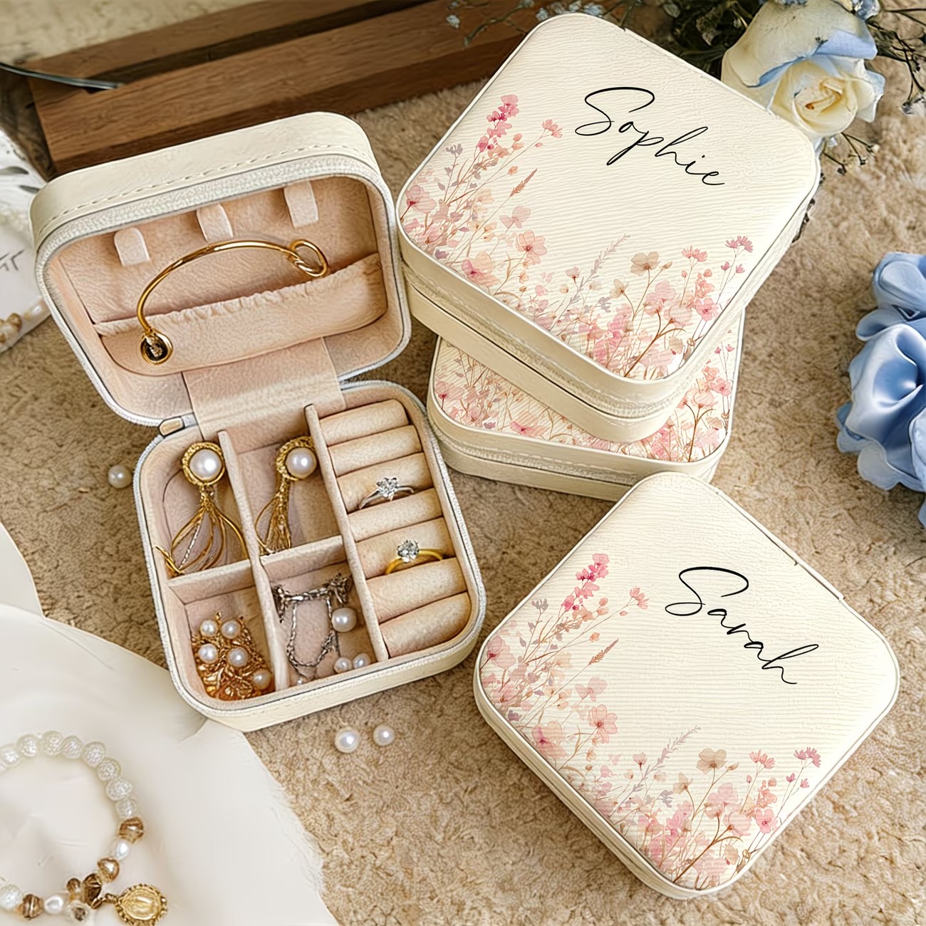 Custom Beige Jewelry Box Featu - Jewelry Making For Birthday Party review and price